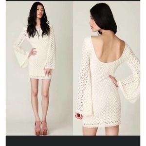 Free People Crochet Bell Sleeve Dress women’s size M cream